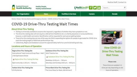 website screen displaying vaccine wait times