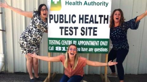 Laura Brown (L-R), Rebecca Blackburn and Janelle Budd were redeployed to serve as co-coordinators of the Kindersley COVID-19 testing and assessment site. 