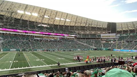 Saskatchewan Roughriders play in front of home crowd in 2021.