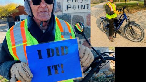 Glen Laycock after his ride with a photo of him on his bicycle inset.