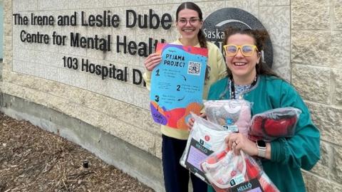 Adriane Wever and Brooke Zwozdesky standing outside of the Dubé Centre