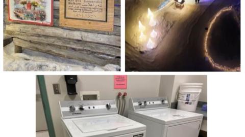 Christmas light display and washer/dryer that was donated by Ian Moats