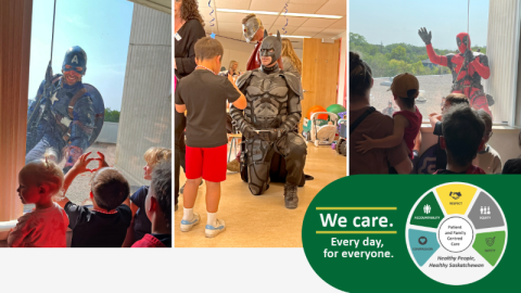 Superheroes pictured with patients at RGH