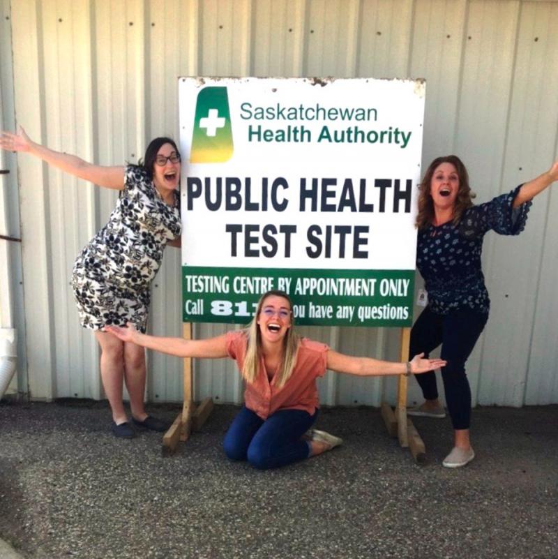 Laura Brown (L-R), Rebecca Blackburn, and Janelle Budd were redeployed to serve as co-coordinators of the Kindersley COVID-19 testing and assessment site. 