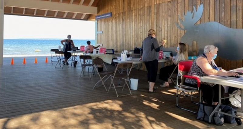 A pop-up clinic at Waskesiu was set up near the beach. 