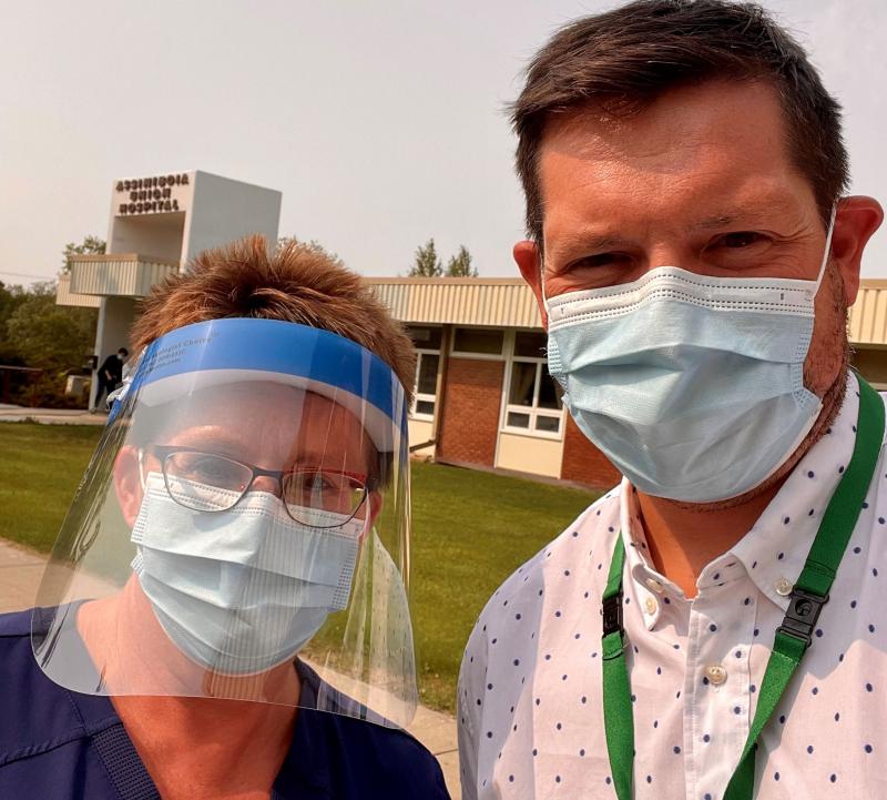 Dr. Kevin Wasko with Joanne Peterson, RN during a recent visit to Assiniboia Union Hospital.