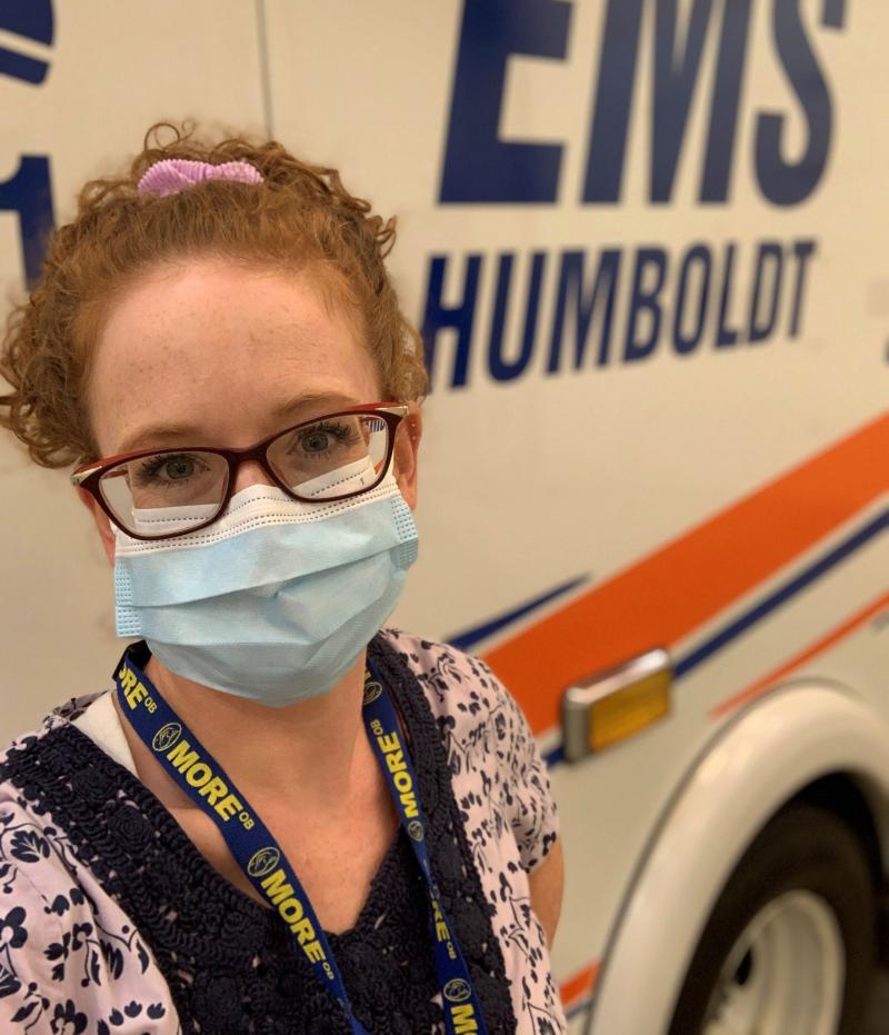 Dixie Kiefer, RN, in the ambulance bay at Humboldt District Hospital.