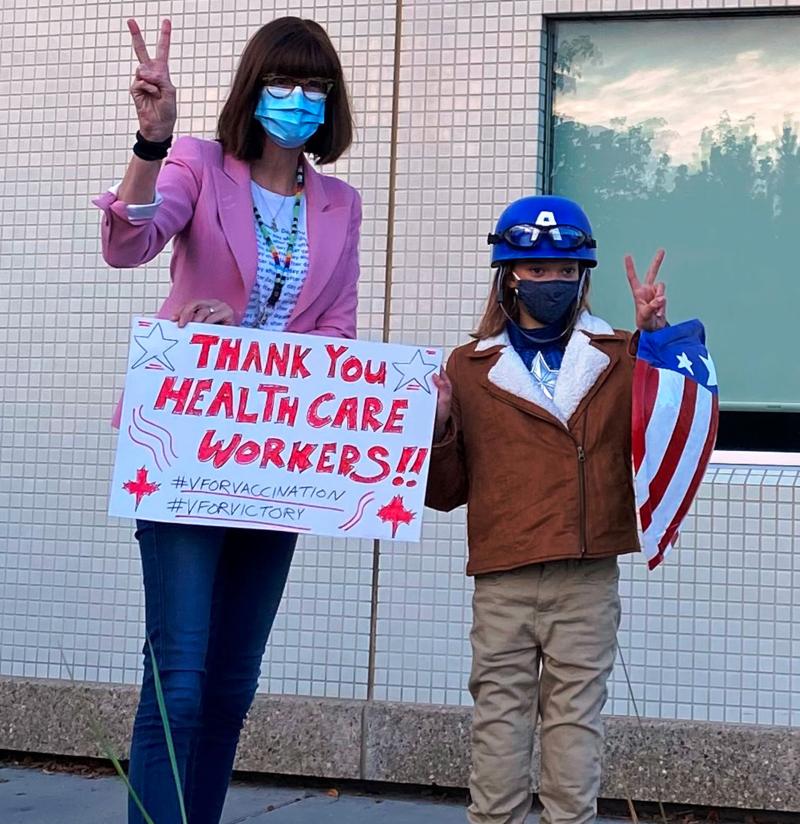 Dr. Susan Shaw meets with Morgan in front of Saskatoon City Hospital.