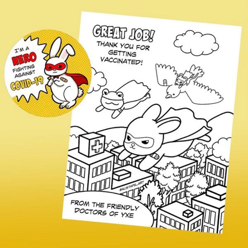 The sticker and colouring page designed by Alissa Staples.