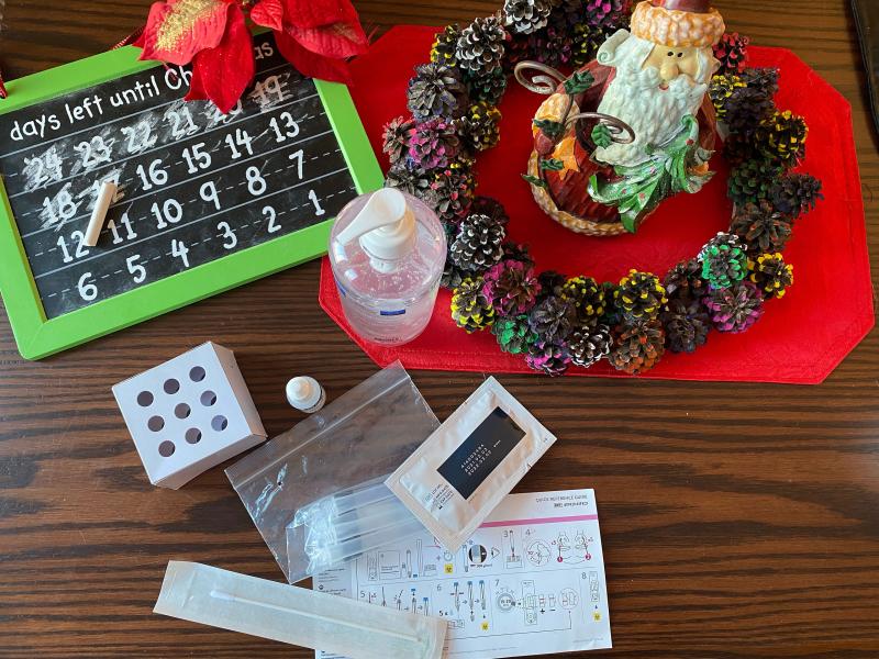 Antigen test kit and Christmas decorations