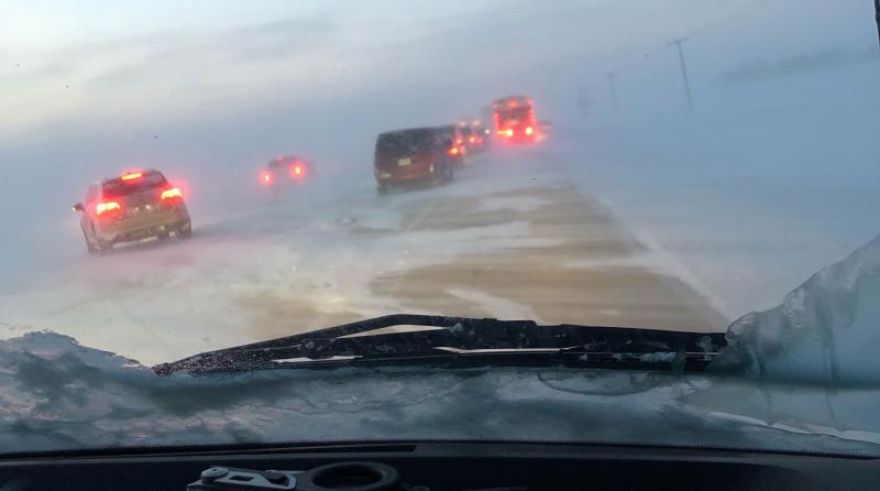 The view from the front seat of an ambulance as an EMS team navigated Highway 6 on Jan. 31. 