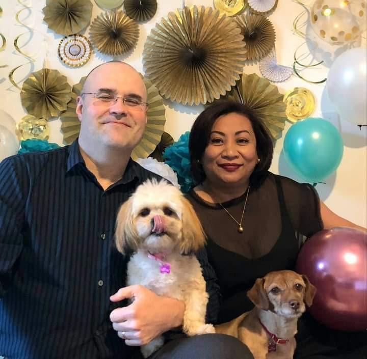 phoebe, her husband and two dogs