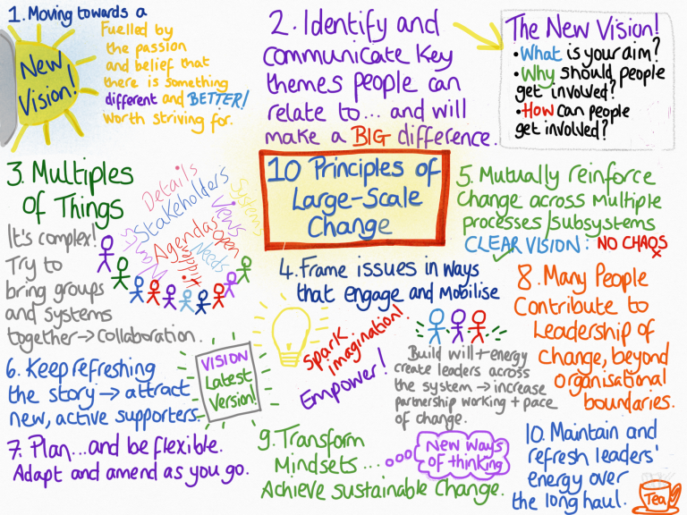 Infographic image that shows the ten principles of large scale change.