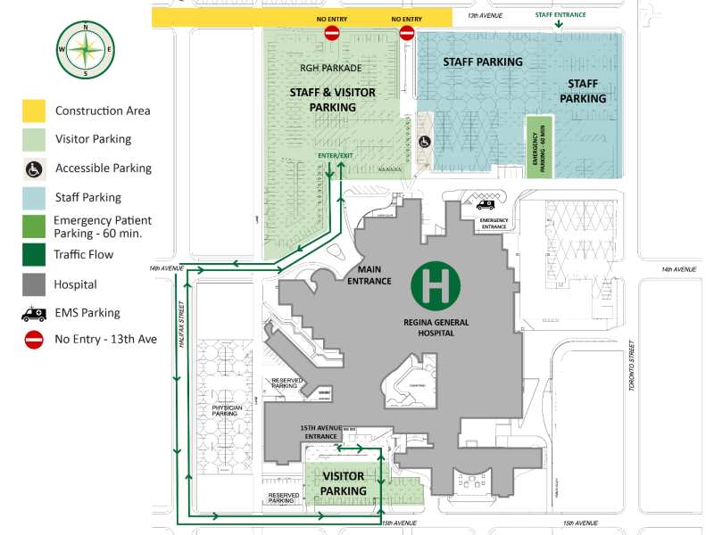 Map of traffic flow at RGH due to construction