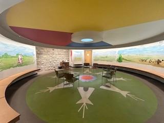 Circular healing room at Royal University Hospital with Indigenous art murals