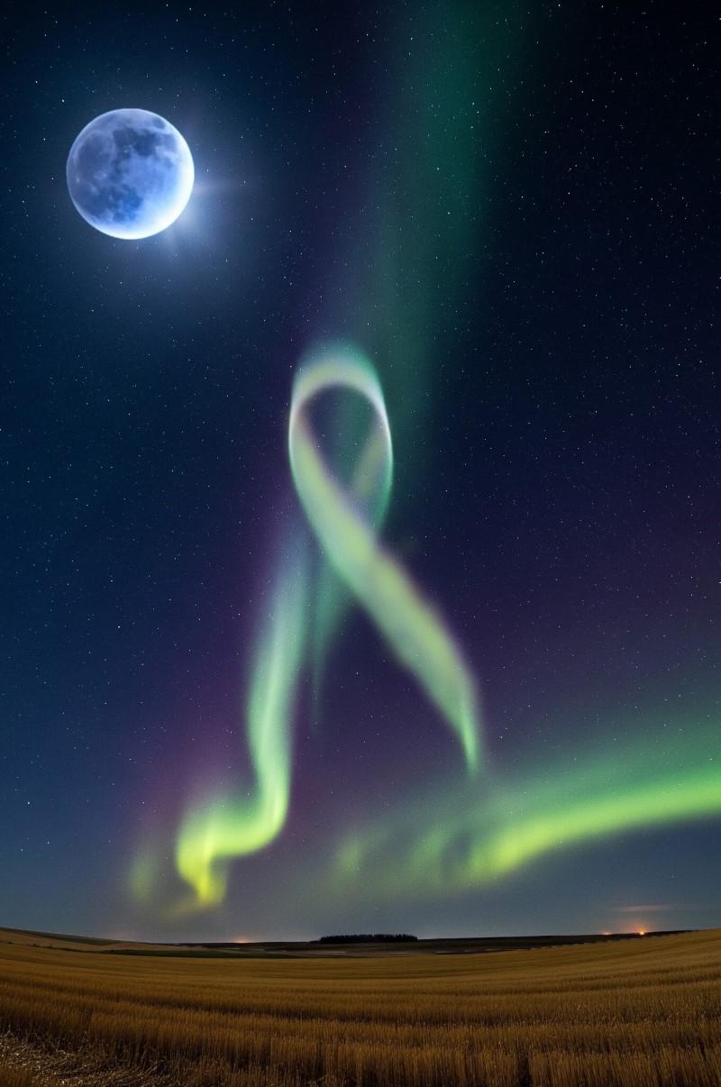 Northern lights in the shape of a donation ribbon
